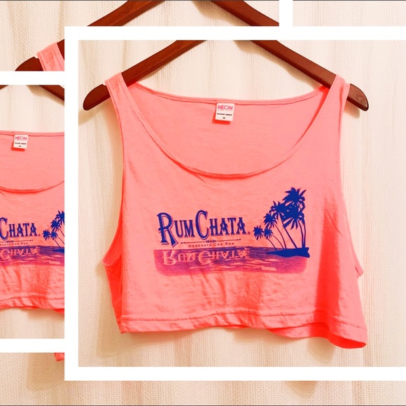 Rumchata Tops - 💛2/$15 Rumchata | pink neon crop tank | OS
